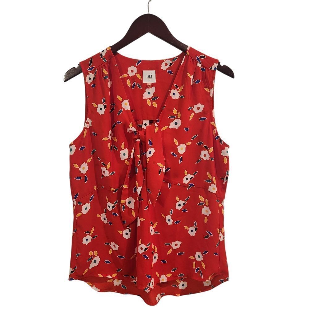 Cabi Red #5734 Floral Sleeveless Top Medium